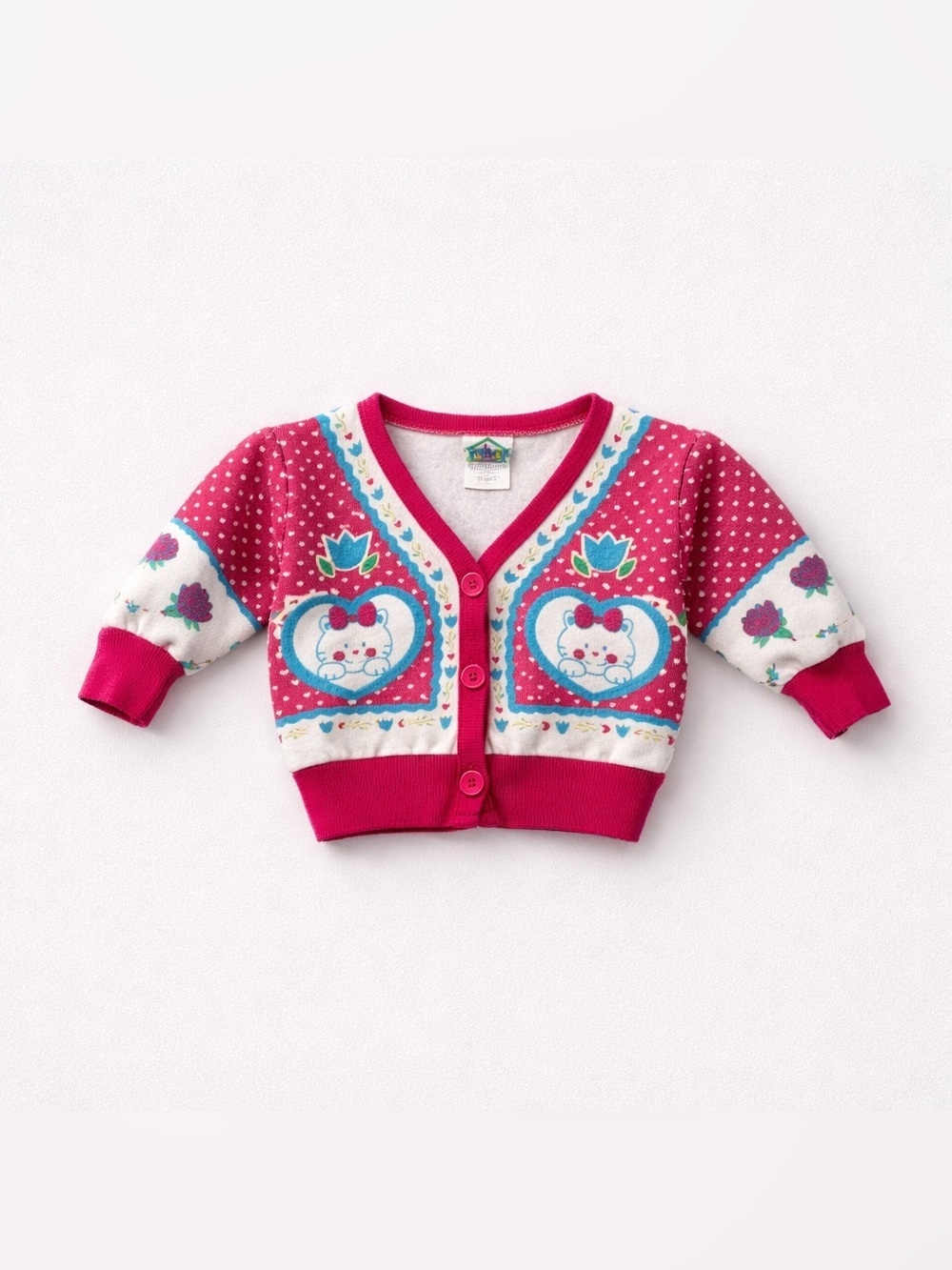 Vintage Baby Cardigan with Cats by Wee Winner Cotton 12 months